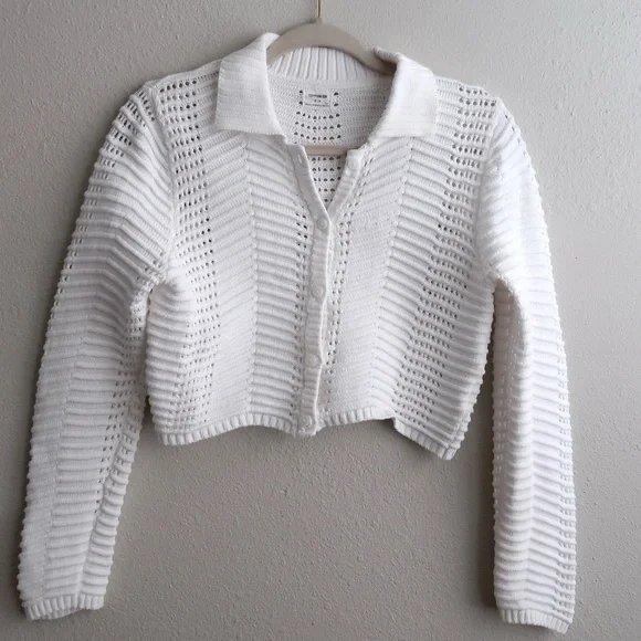 Cotton On White Cropped Pointelle Knit Button Cardigan - Picture 3 of 14